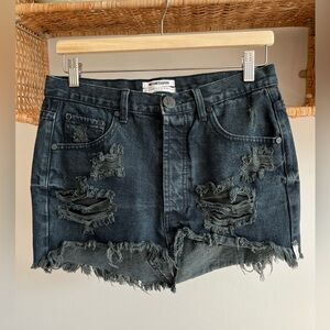 One Teaspoon Black Distressed Denim mini skirt junkyard collection ripped jeans